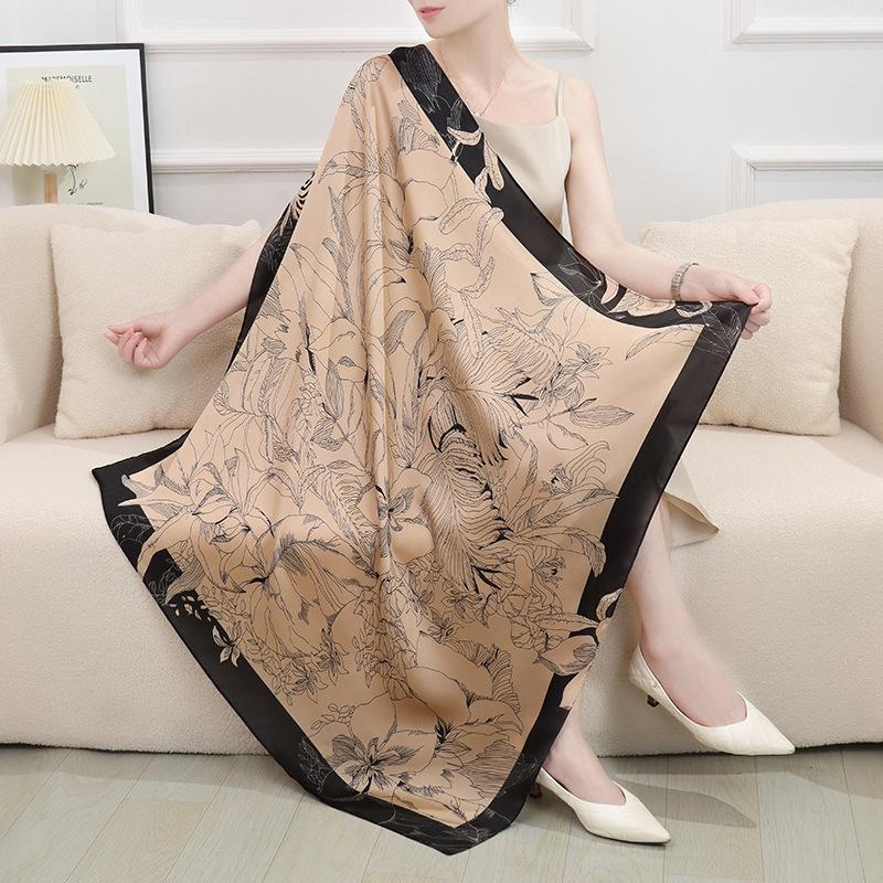 Шелковистый женский квадратный шарф 90x90 в корейском стиле, весна/лето, универсальный, с принтом