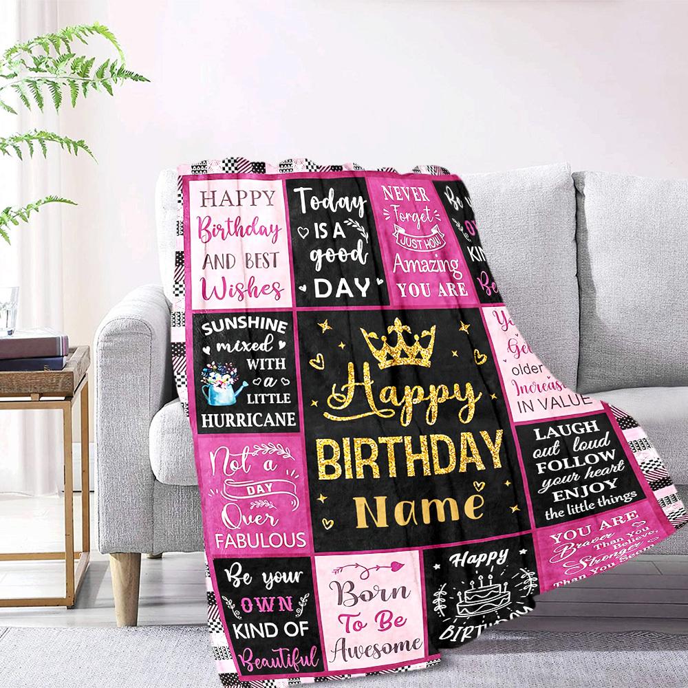 Happy Birthday Inspirational Quotes And Wishes Cozy Customizable Blanket Name Durable Comfort Suitable For Sofa Couch Office Bed Picnics Four Seasons