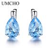 Luxury Nano Gemstone Blue Topaz Clip Earrings For Women Clip On Earrings Water Drop Fine Jewelry Gift