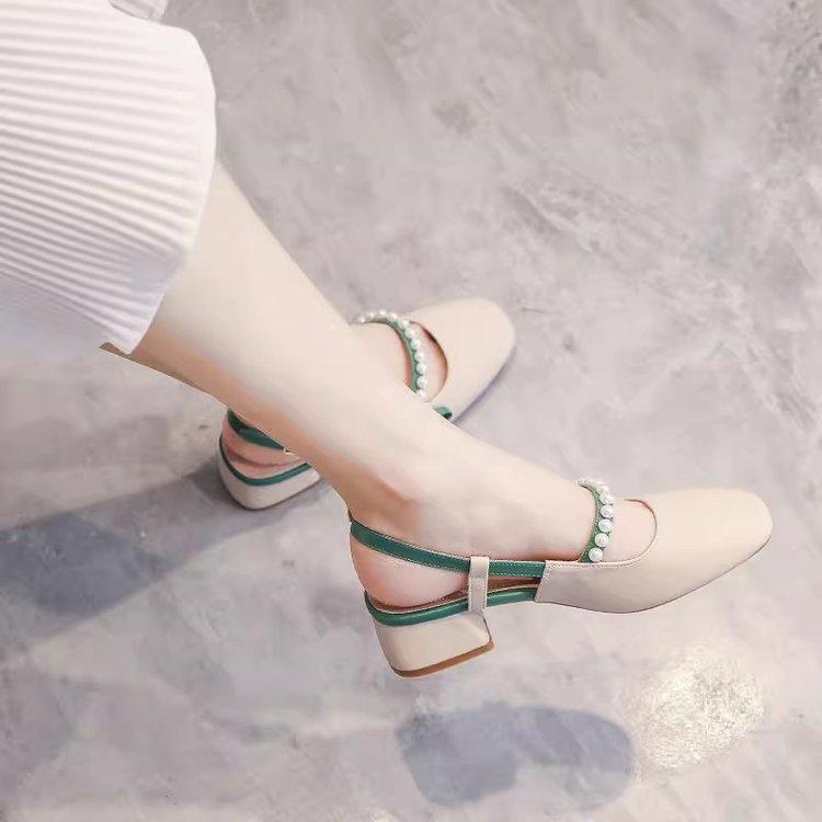 Baotou Sandals Women's 2025 New Summer Wear Medium Heel Thick Heel High Heel with Skirt Temperament French Single Shoes