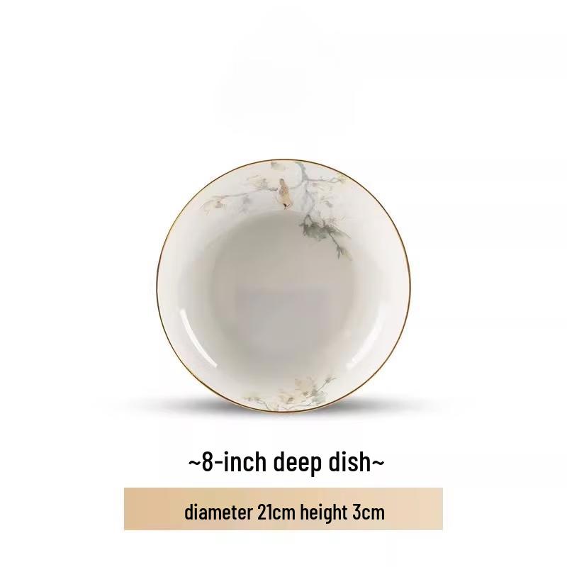 Роскошная фарфоровая тарелка Wuhe Jingdezhen с золотым краем, с изображением цветов и птиц