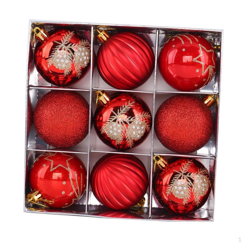 9 Pieces Christmas Ball Ornaments Tree Decorations 2.36" Round Shaped for Indoor