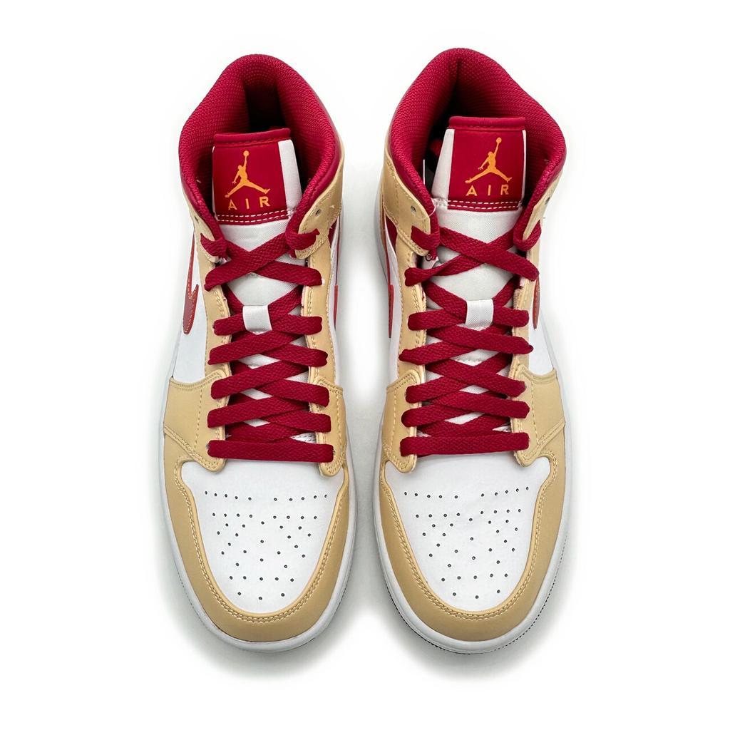 554724-201 Nike Air Jordan 1 Mid Оникс Бежевый Светло-Карри Кардинально-Красный