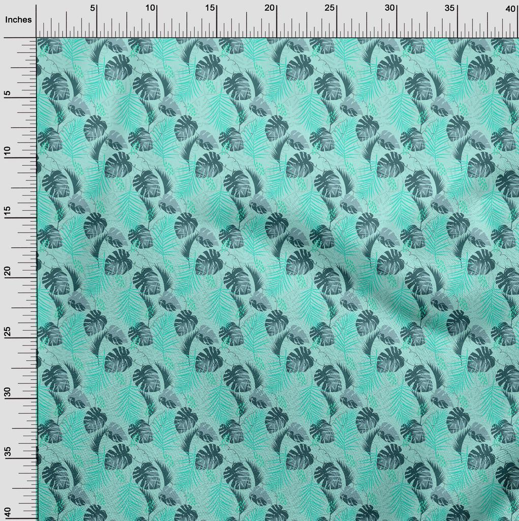 oneOone Cotton Poplin Aqua Blue Fabric Tropical Leaf Fabric For Sewing Printed Craft Fabric By The Yard 42 Inch