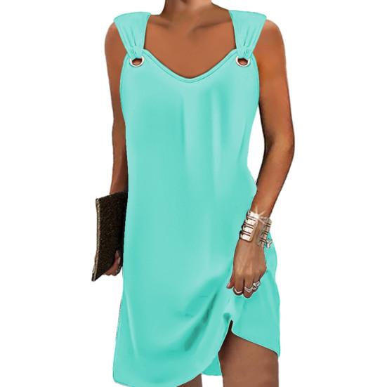 Летнее женское платье-жилет без рукавов с v-образным вырезом и полым кольцом, однотонное свободное платье, тонкое мини-платье, уличная одежда