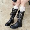 Vintage Embroidered Western Cowboy Boots New Medium Tube Thick Heel Knight Boots Versatile Strap Martin Boots