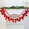 Christmas Velvet Bow Garland Decoration Pre-Strung Red White Ball Ornament Home Office Living Room Bedroom Xmas Tree Mantel Fireplace Shelf