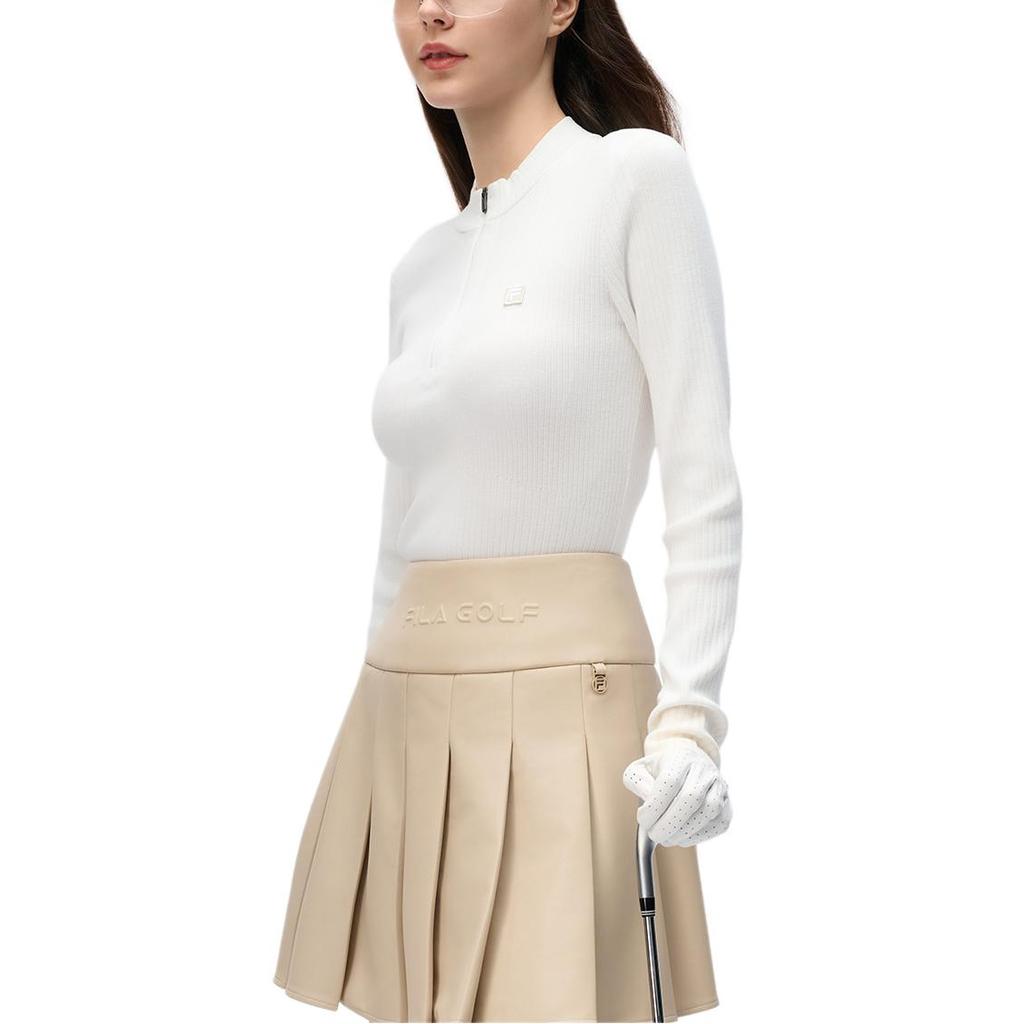 Fila Серия Golf Спорт Минималистичный Трикотажный Топ с Длинным Рукавом и Молнией до Середины Женские топы Нефритово-Белый A11W445405F-WT