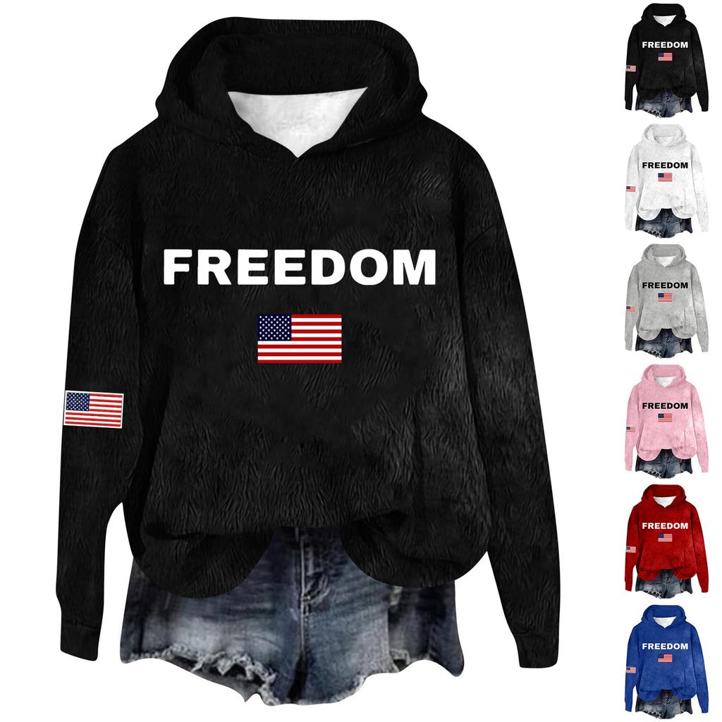 Women's Hooded Long Sleeve Printed Flannel Top Hooded Sweatshirt