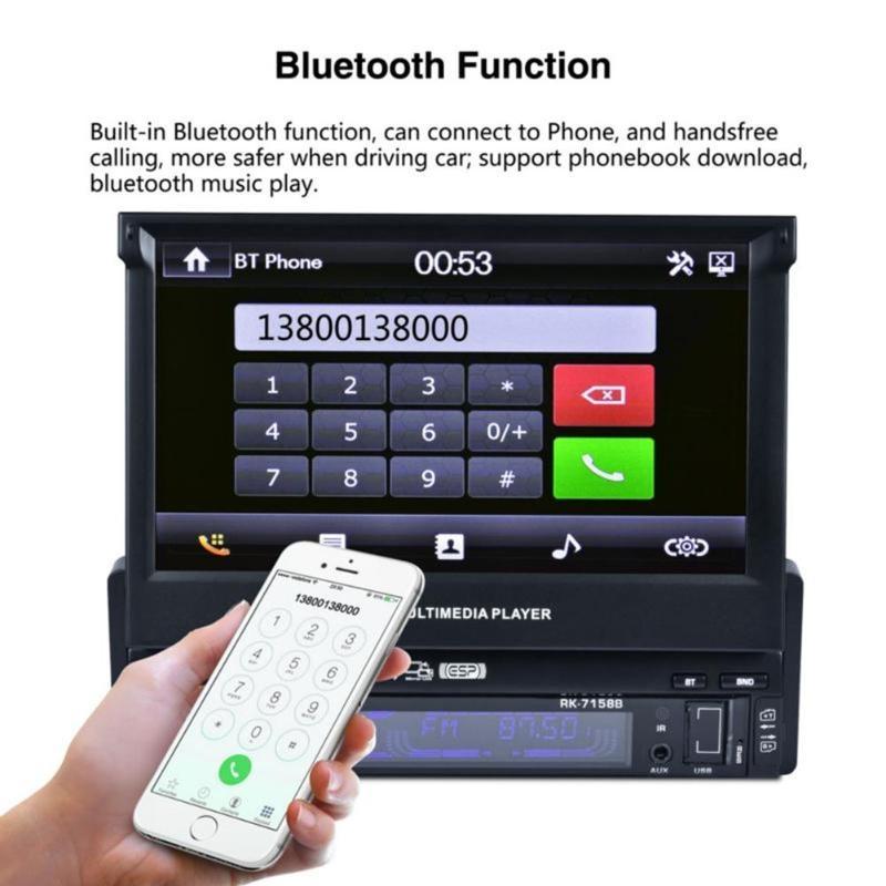 1 Din 7inch HD Touch Screen Bluetooth Car Stereo GPS MP5 MP3 Player Radio USB/TF/AUX