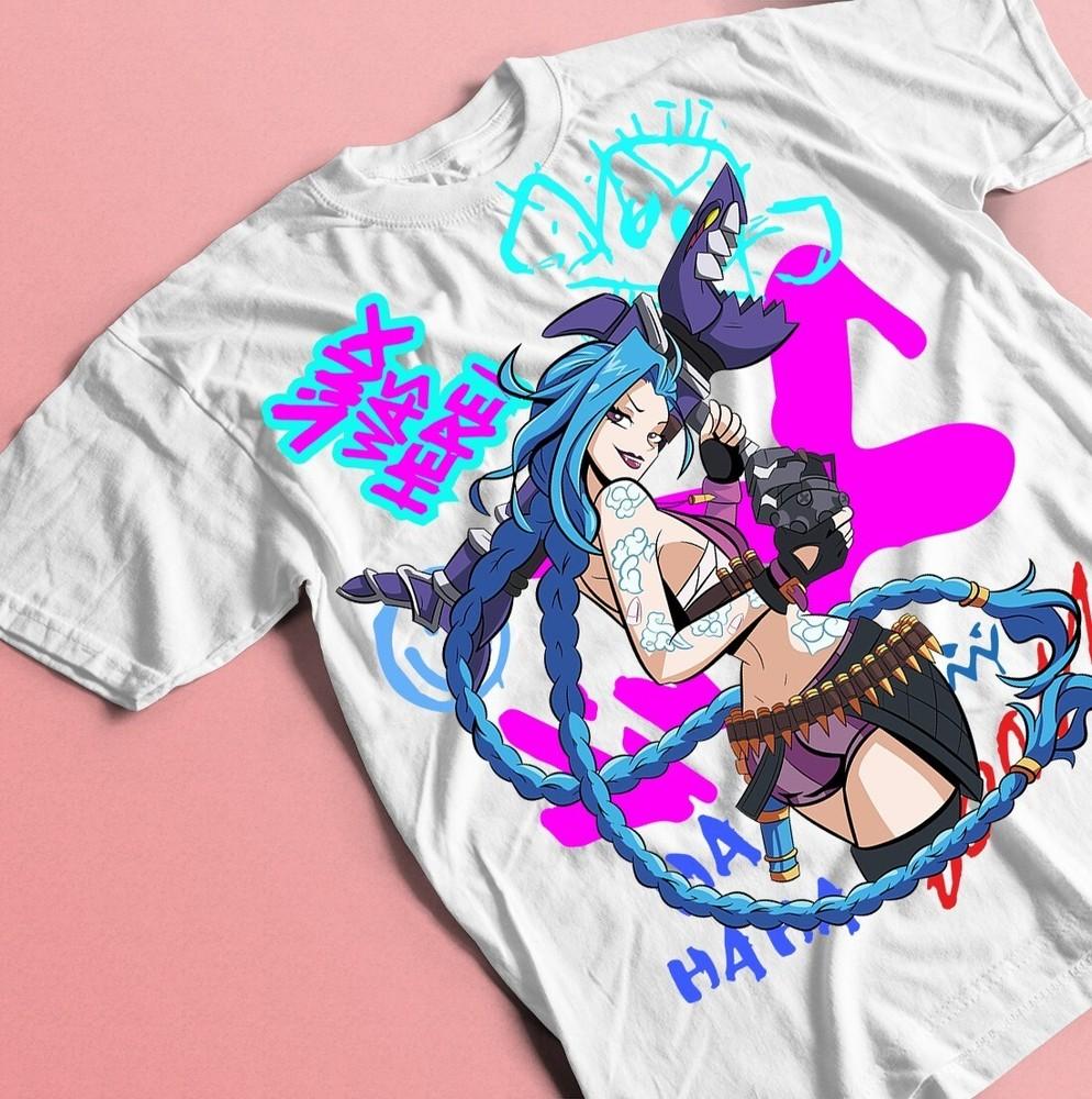 Футболка Jinx Arcane Японское Аниме Мультфильм Jinx Arcane Графическая Футболка Все Размеры