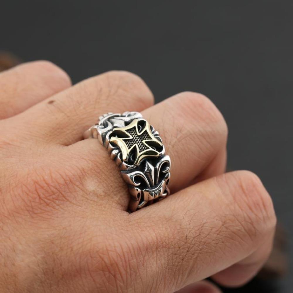 Новое панк-кольцо с большим крестом, регулируемый размер, модные мужские ювелирные изделия с индивидуальным дизайном, уличные ретро-готические трендовые ювелирные изделия, аксессуары
