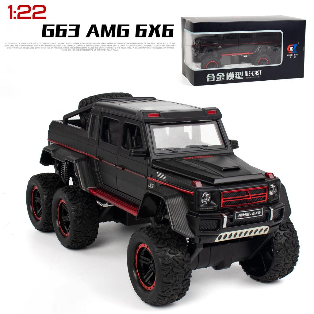 Масштаб 1/22 G63 AMG 6x6 V12, внедорожный черный пикап, модель автомобиля, игрушечный автомобиль из цинкового сплава со звуком и светом для детей, подарок для мальчиков и девочек
