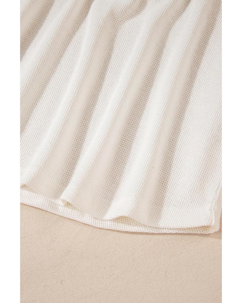 Azura Exchange Белый однотонный вафельный топ с длинным рукавом и застежкой на полпуговицы