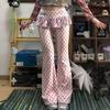 Женские брюки Y2k Длинные Поддельные Двухцветные 2000-е K-pop Мода Гяру Низкая Посадка Расклешенные Брюки Скинни Милые Харадзюку