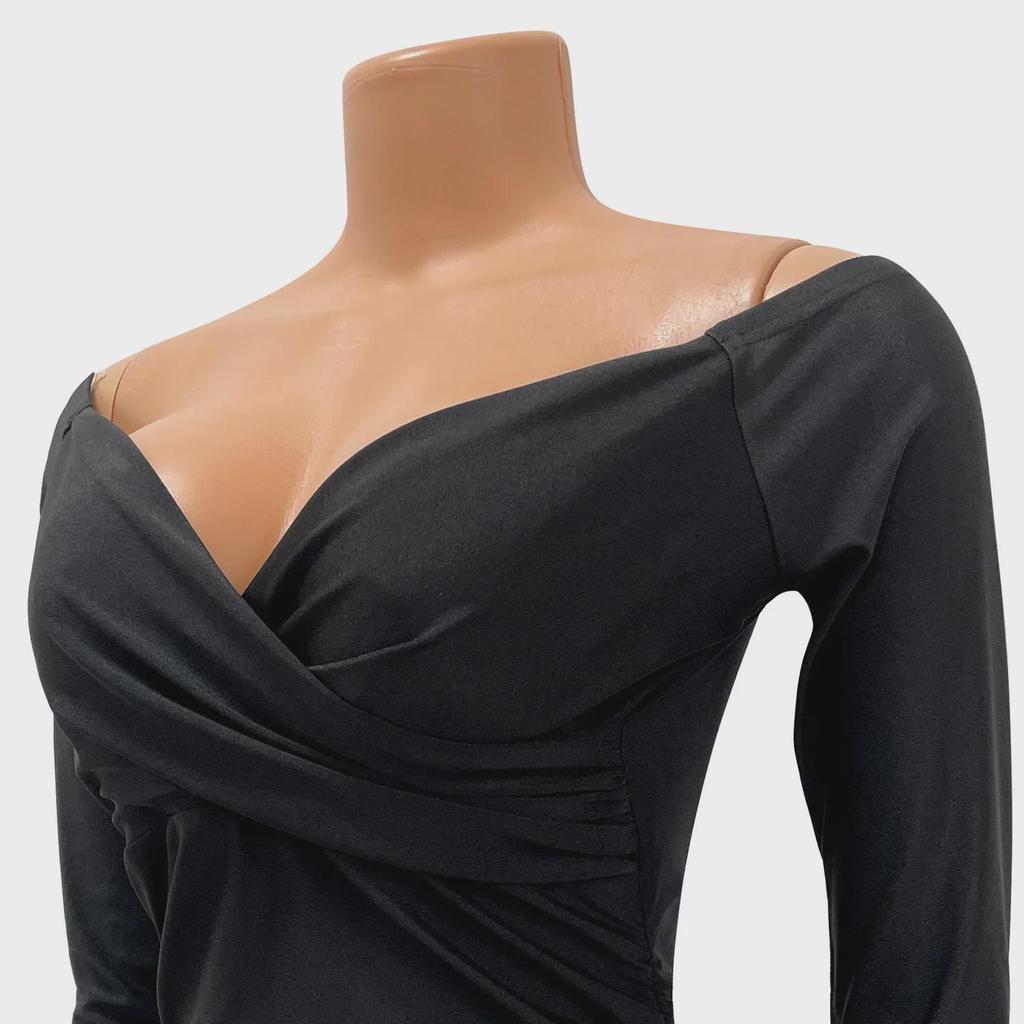 Z6805 Женское сексуальное платье на одно плечо с плиссировкой и длинным рукавом, обернутое вокруг бедер, для осени и зимы