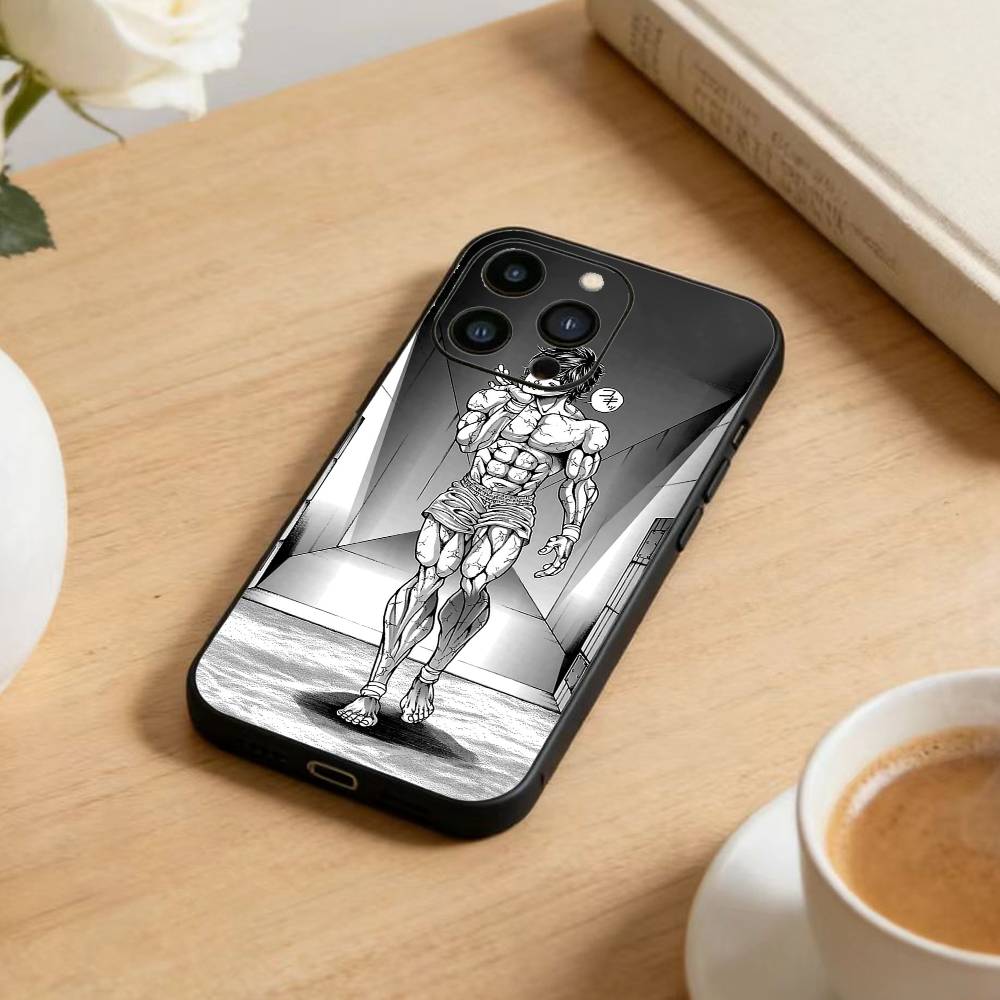 Аниме Баки Х-Ханма Чехол для телефона для iPhone 17 16 15 14 13 12 Max Plus Силиконовый Черный Чехол