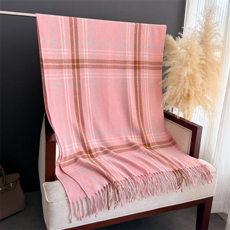 Korean version of temperament plaid autumn and winter warm and cold scarf shawl commuting versatile couple tassel imitation cashmere scarf