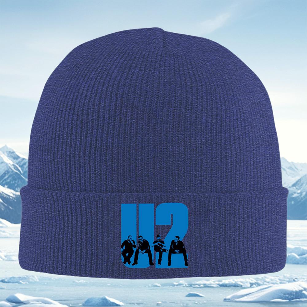Band members sitting blue backdrop Men Women Unisex Knitted Hat Beanie Pullover Cap Winter Thermal Warm Christmas Outdoor Cyclin