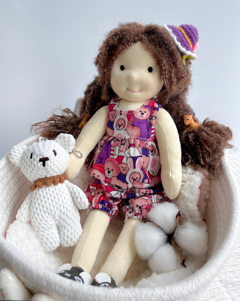 BlissfulPixie Waldorf Doll - Alice, Handmade, 30cm, Soft, Cute Plush Toy for Girls, Perfect for Kids