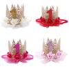 Детская корона с блестками для девочек, годовалая корона, шляпа принцессы для дня рождения, розовое золото, роза, декор для вечеринки, кружевная сетка