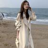 2025 Korean Style Long Drape Trench Coat - Elegant White for Spring & Autumn