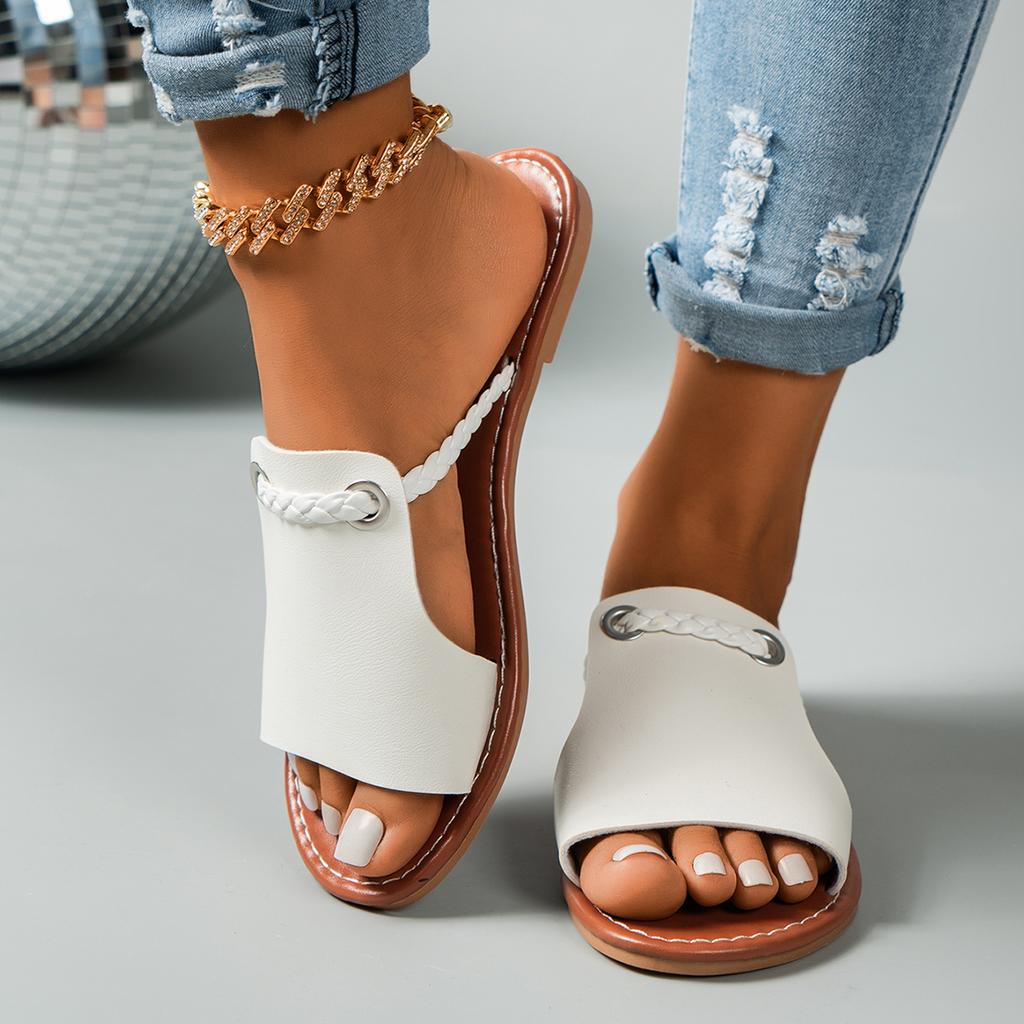 2024 Summer New Outwear Women Large Slippers Fashion Open Toe Solid Color Sexy Versatile Comfortable Women's Single Shoes