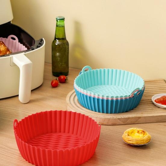 Силиконовый вкладыш для аэрофритюрницы с ручками Круглые складные коврики для выпечки, жарки, приготовления на пару Пищевой антипригарный