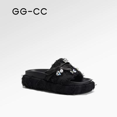 Летние новые шлепанцы на платформе женские с цветком полушлепанцы