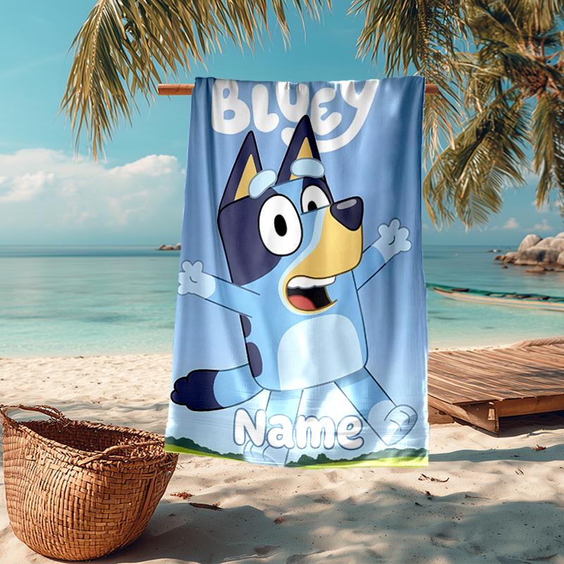 Custom Name Ultra-Soft Beach Towel with Bluey Theme,Ideal for Pool - Camping, Diving - Perfect Travel Essential, Vibrant Beach Towel.