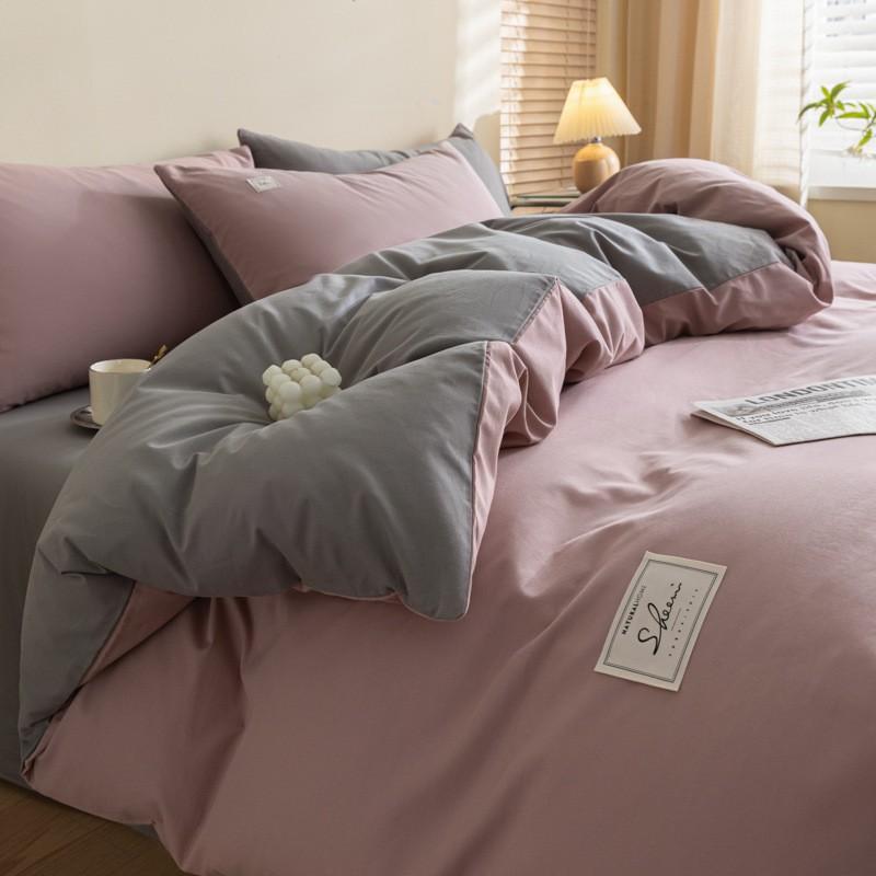 Washed Cotton Single Bedding Set Dormitory 150x200cm Bed Sheet Duvet Cover Pure Color Modern Minimalist