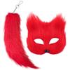 Therian Mask and Tail Set Halloween Cosplays Costume Accessorie Cats Mask Tail Half Face Faux Furs Foxes Tail Cats Mask