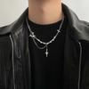 Kpop Цирконий Крест Звезда Бисер Ожерелье Мужчины Имитация Жемчуга Звезда Подвеска Ожерелья Y2K Хип-Хоп Звезда Кисточкой Колье Ожерелье Унисекс