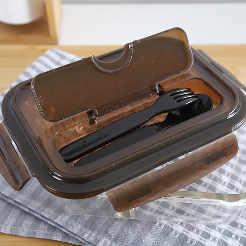 LOCK&LOCK Прямоугольный стеклянный ланч-бокс с отделениями и столовыми приборами