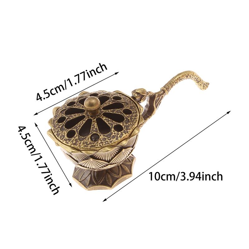 Lotus Flower Incense Burner With Handle Retro Copper Lotus Hollow Out Incense Stick Burner Brass Craft Home Decoration