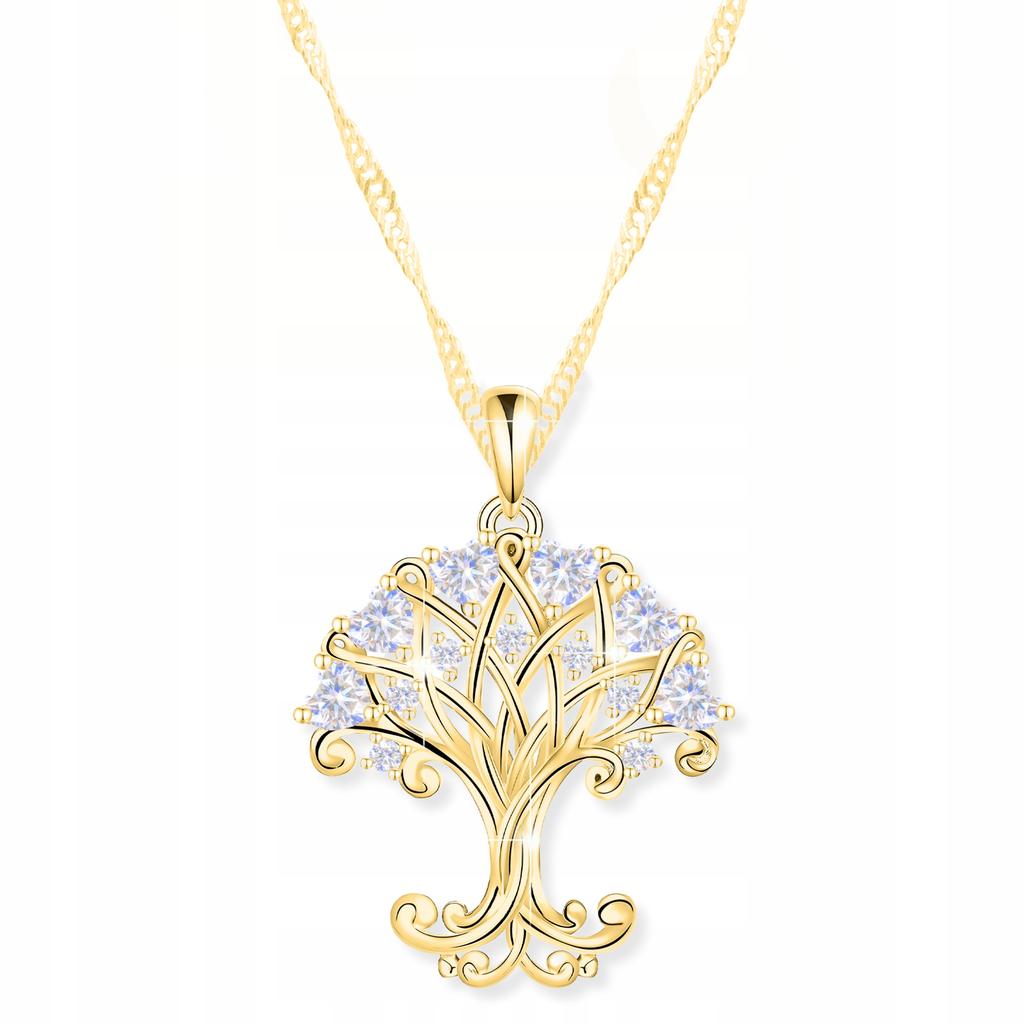 Gold Necklace Tree of Life Tree of Happiness Crystals Tree Silver 925