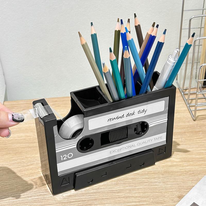 Vintage Tape Pen Holder Dispenser Abs Resin Desktop Storage Box Office Stationery Storage Box Desktop Decoration