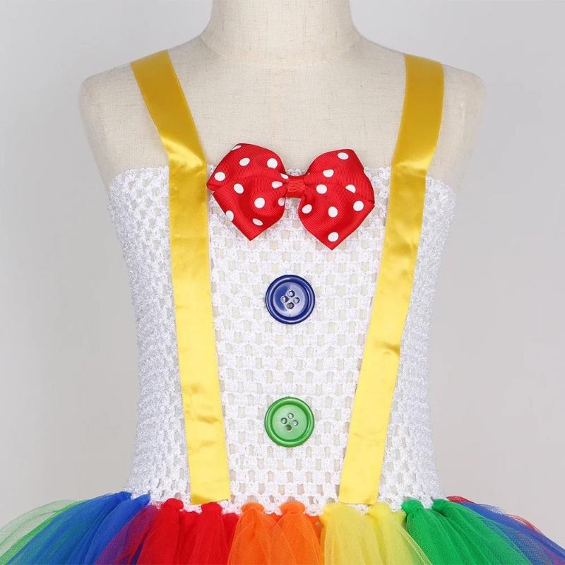 Funny Circus Clown Costume for Girls Carnival Party Dresses Naughty Joker Cosplay Halloween Costume for Kids Fancy Tutu Dress Up