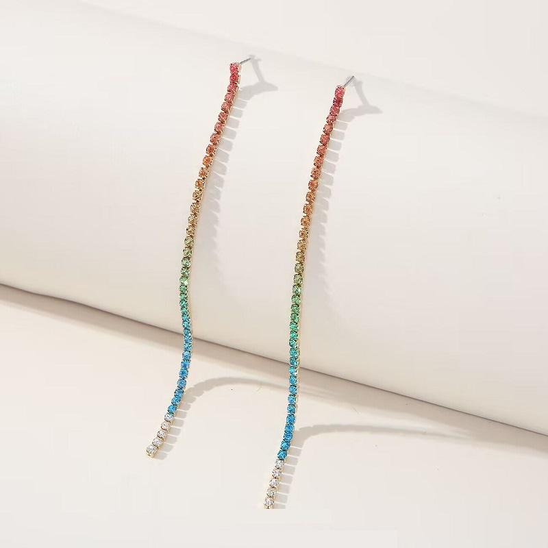 Длинные серьги с кисточками из цветных страз для женщин, блестящие серьги-подвески из кристаллов для свадебной вечеринки