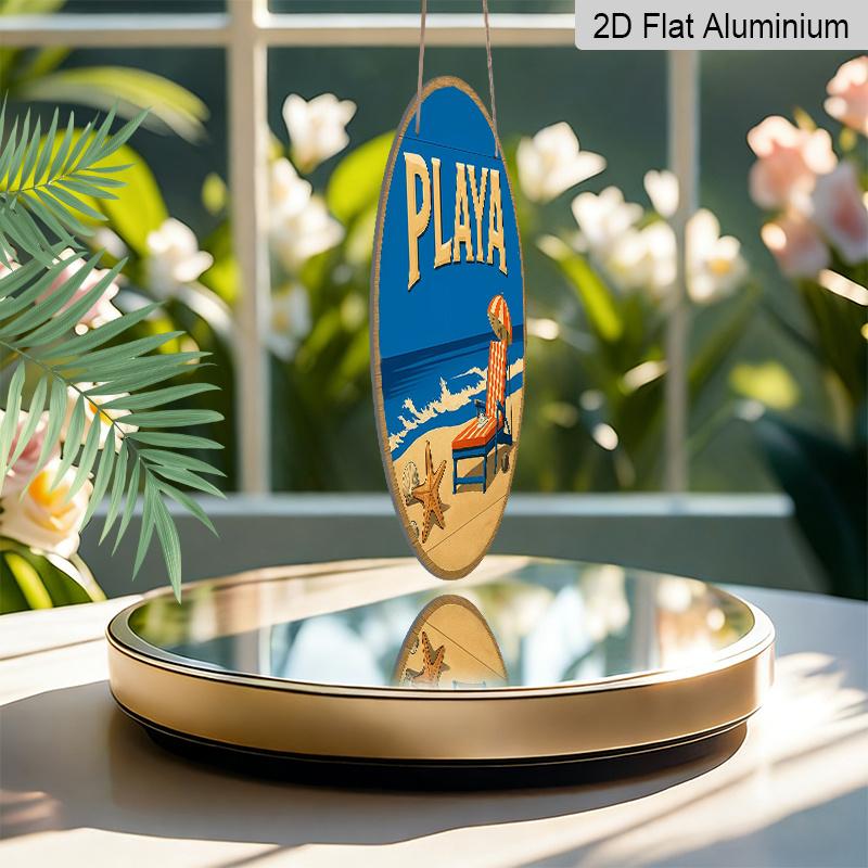 2D Flat - 1pc, 7.87X7.87 Inch 2D Flat Round Aluminum Sign, Vintage Aluminum Plaque about "PLAYA", Beach Themed Decorative Sign, Suitable for