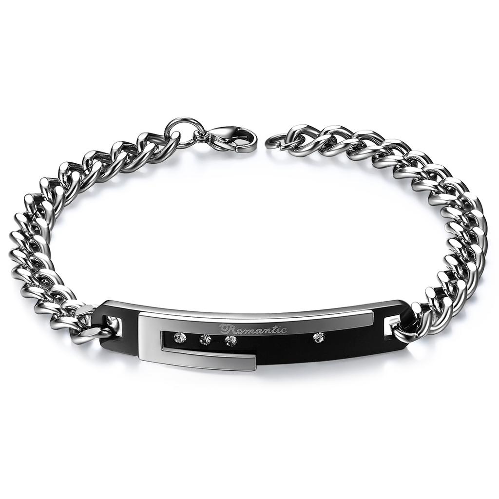 1pc Love Sweet Gift Stainless Steel Black/Rose Gold Color Lovers Couple Crystal Bracelet Bangles for Man Woman
