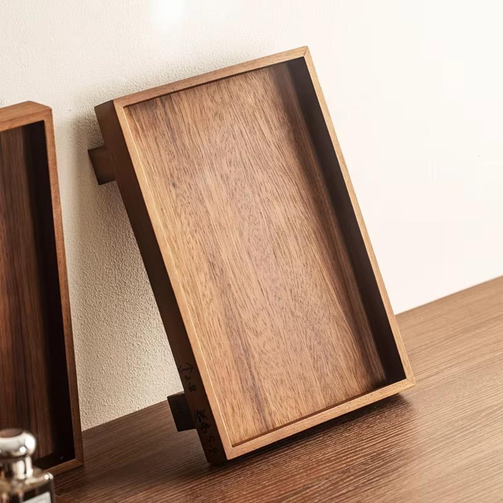 High Feet Japanese Style Wooden Tray Rectangular Stable Jewelry Storage Plate Solid Wood Retro Desktop Shelf Massage Room