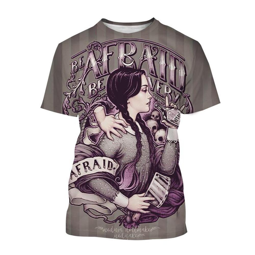 Женские футболки с коротким рукавом и повседневным кроем с 3D-принтом персонажа Уэнсдей Мерлины - Мягкая полиэстеровая ткань средней эластичности, летняя одежда свободного кроя