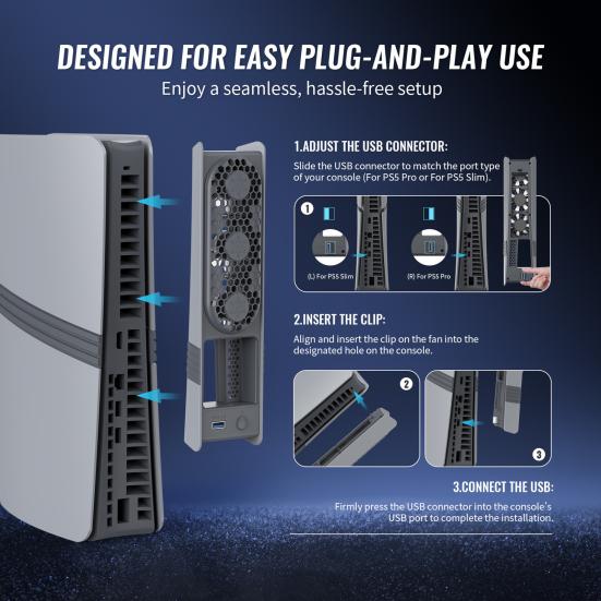 Game Console Cooling Low Noise Adjustable Fan with RGB Lighting USB External Fan Cooler