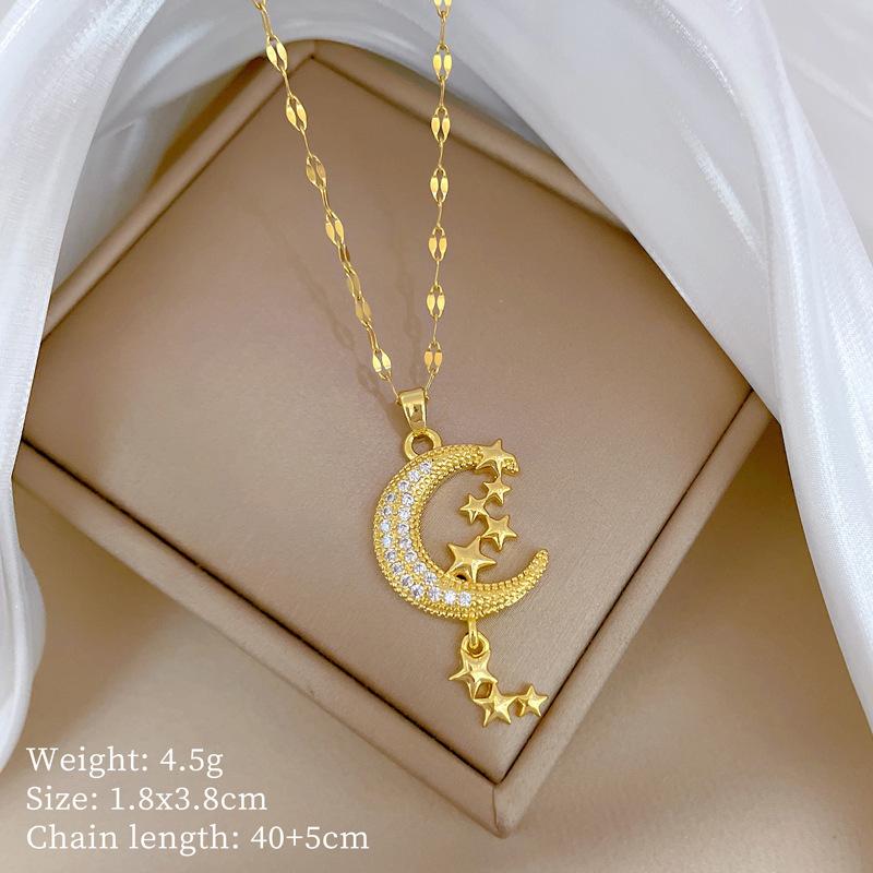 Copper Micro-Inlaid Love Light Luxury Temperament Gorgeous Full Diamond Necklace Female Versatile Collarbone Chain Titanium Steel