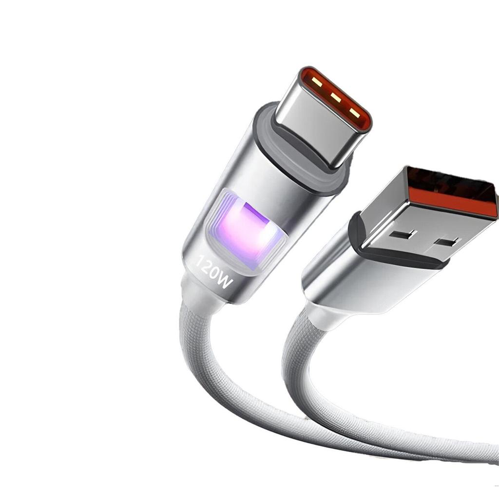 RGB Светящийся 120 Вт Быстрая Зарядка USB-C Кабель для Apple 15/16 и Huawei, 6A.