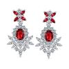 Винтажные серьги-клипсы в стиле ар-деко с красными имитацией рубина и фианитами класса AAA CZ для торжественного случая, свадьбы, выпускного бала, позолоченные.