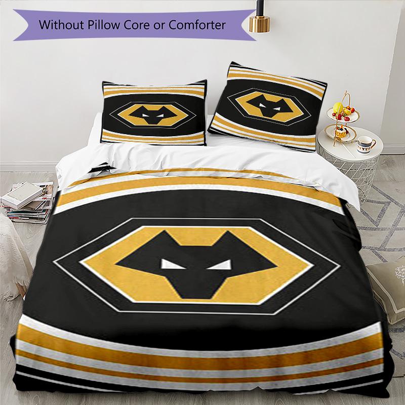 Wolves Football Club Emblem Printed Pattern Duvet Cover Set – includes 1 duvet cover and 2 matching pillowcases Bedroom decor Christmas gifts