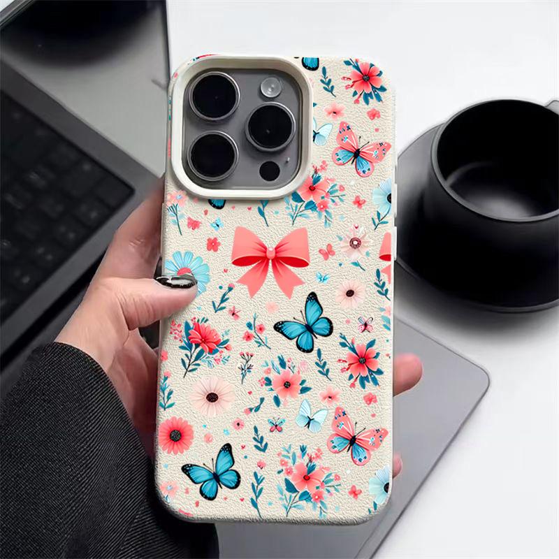 Чехол с бабочками и цветами для iPhone 16 Pro Max 15 14 13 12 11 Противоударный Тонкий Мягкий Силиконовый Чехол-накладка