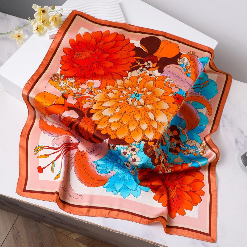 Шелковый женский квадратный шарф - Китайский стиль платок на голову для весны, лета, осени - Защита шеи и согревающий - Элегантный тонкий стиль для мамы